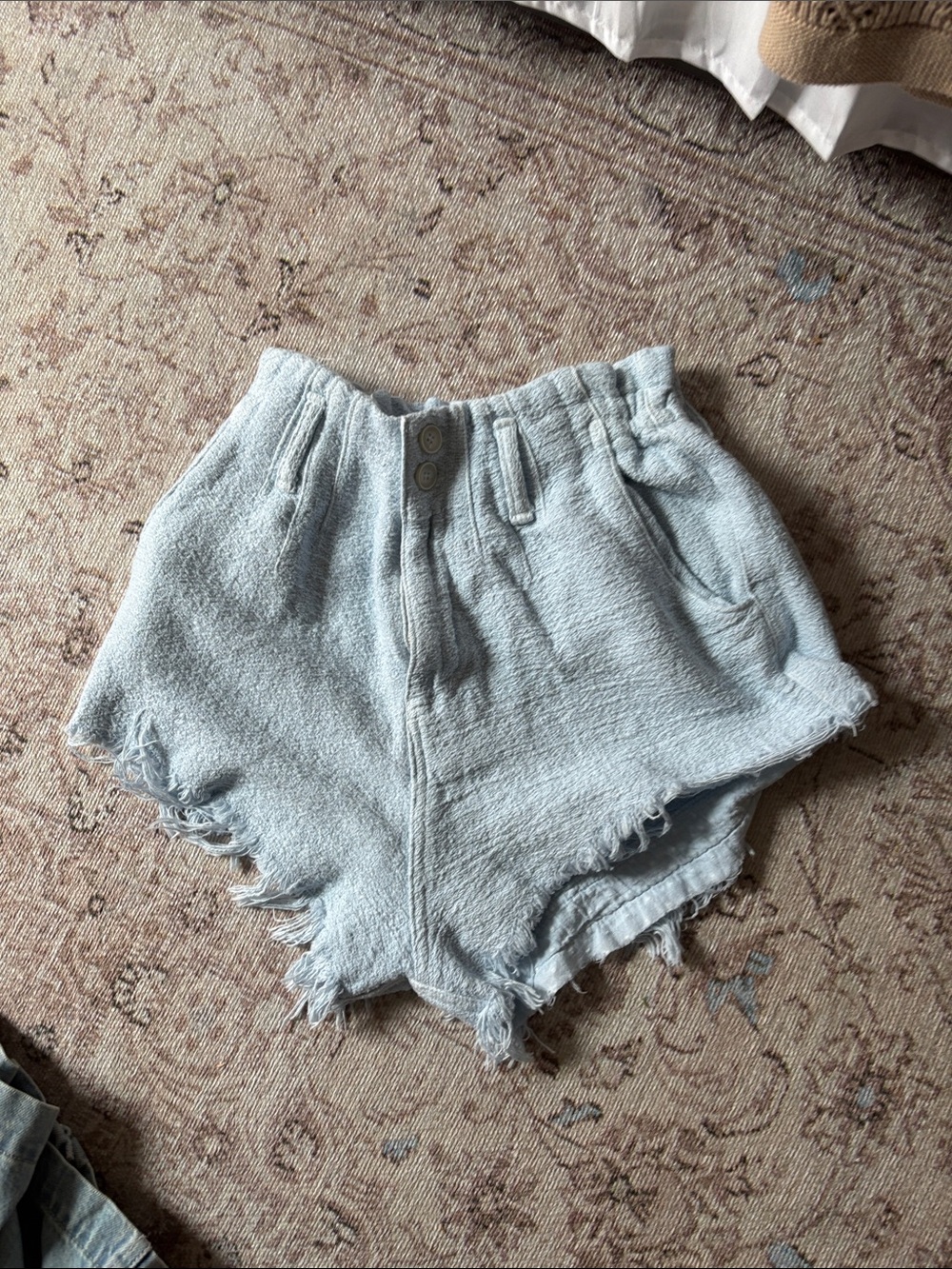Sunday Pale Blue High-Waist Distressed Denim Shorts